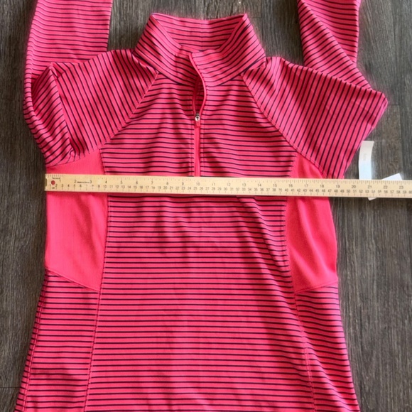 Talbots Coral and Navy Blue Striped Half-Zip Sweatshirt - Picture 6 of 7